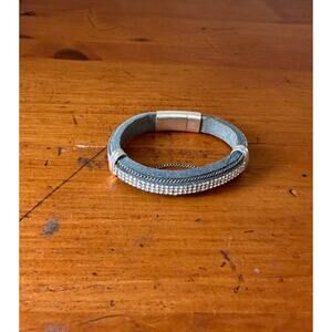 Hampton Gems Narrow Cuff Bracelet With Pave Crystals Blue Suede Magnetic Clasp